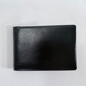 Bifold Wallet Black Cowhide Leather Red Striped Lining Slim Card Holder